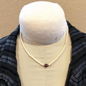 Vintage Monet Faux Pearl, Single-Strand Necklace with Stone and Gold-Tone Clasp; 4mm Faux Pearl Necklace
