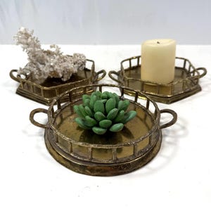 Set of 3 Small Vintage Brass Trays, Made in India, Preowned, READ