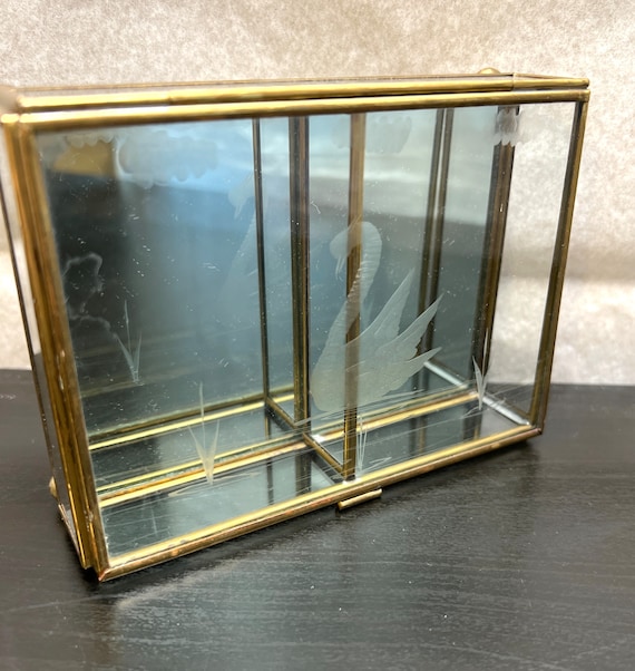 Gold Toned Metal Vintage Domed Glass Jewelry Box