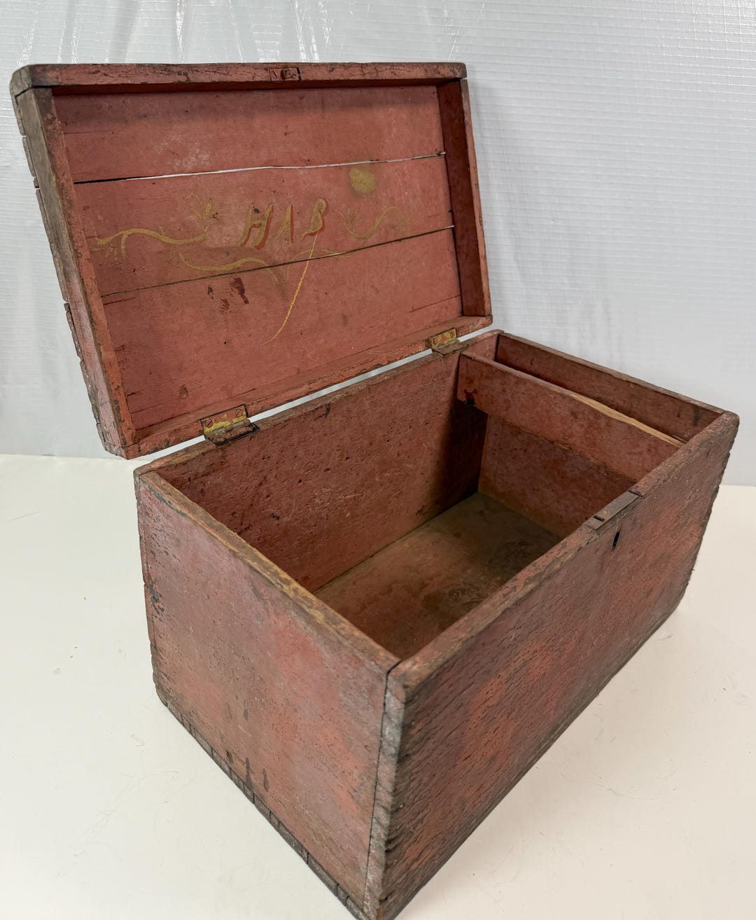 Rusty Wood Box Antique Handmade Rustic Wood Box With Reddish Paint, Monogrammed ...