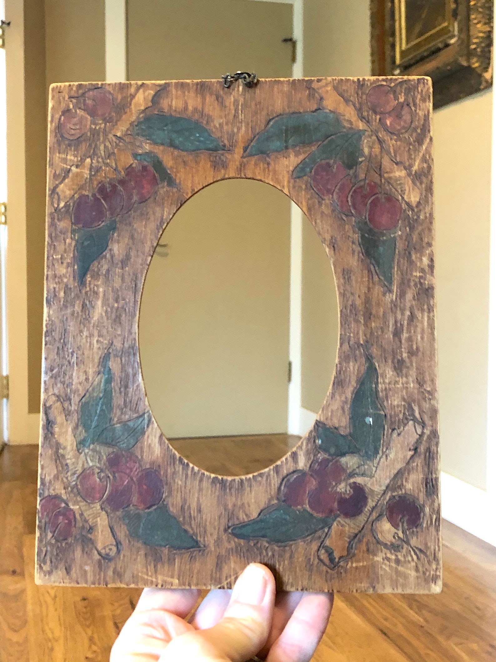 Vintage Wood Oval Frame with Hand Carved Cherry Decoration Etsy