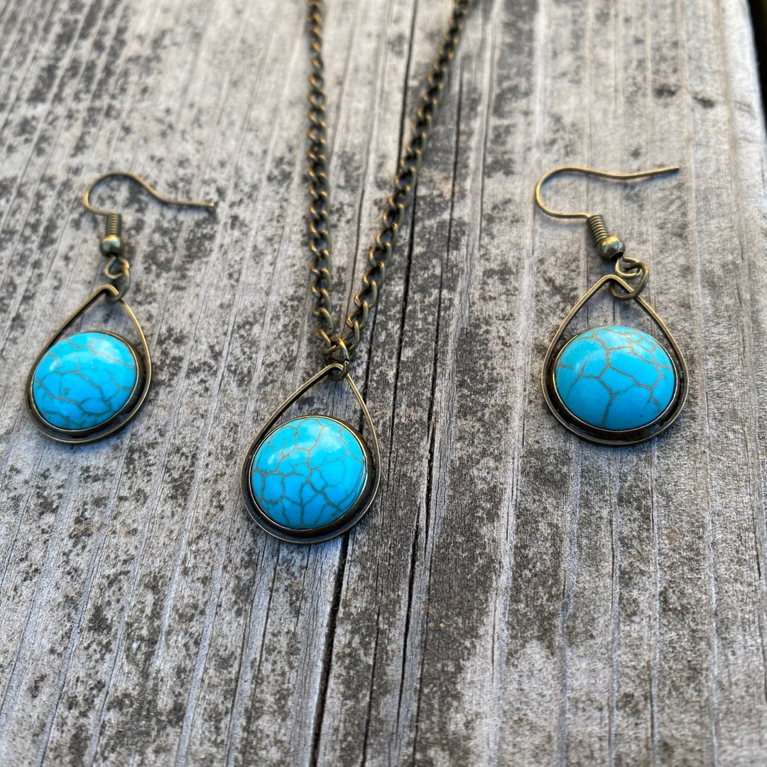 WATIIFUFU Damen Schmuckset Dunkelblau - Spiral Halskette Und Ohrringe Mit Glasanhänger