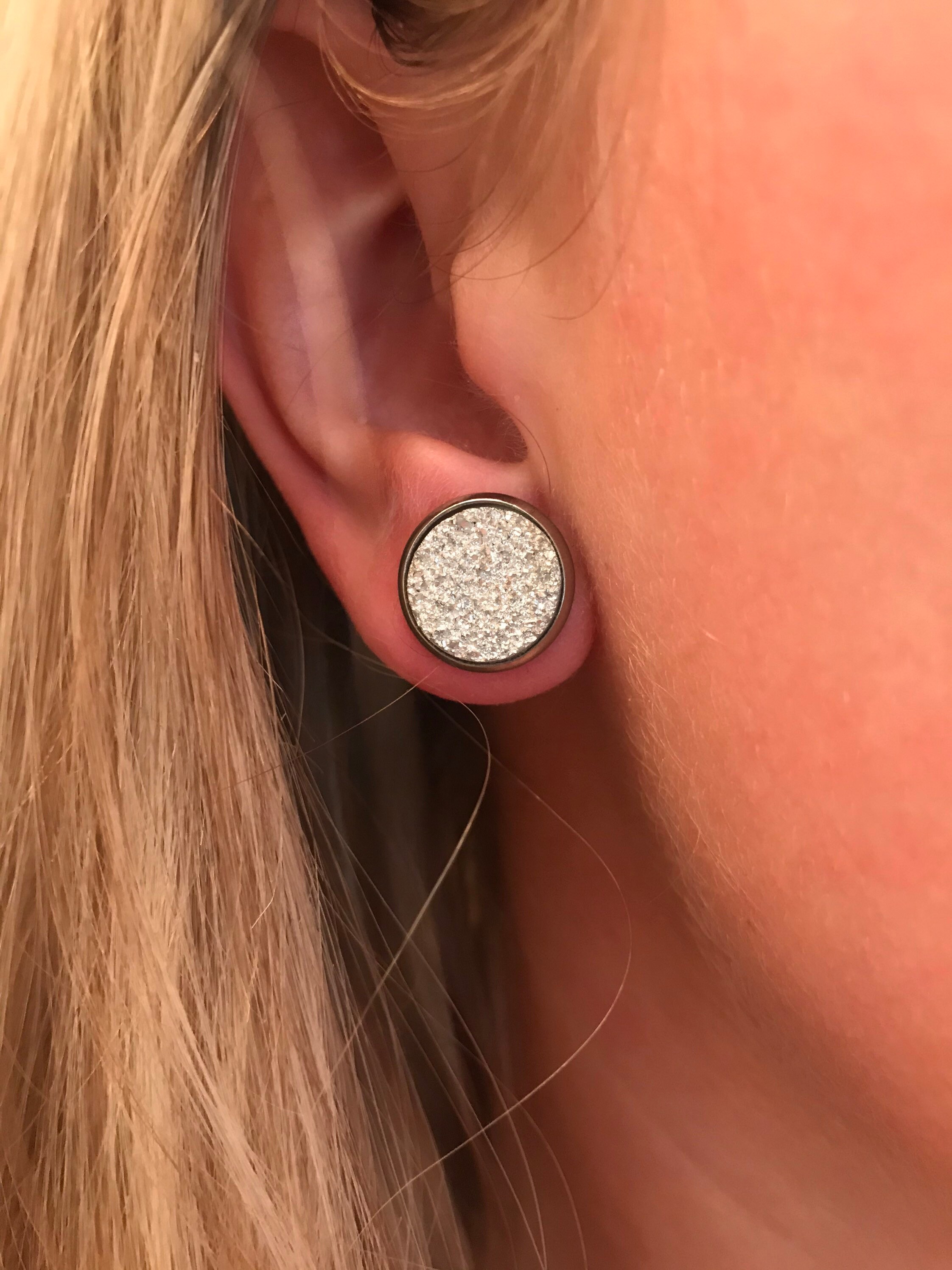 Faux Druzy Geode Stud Earrings Surgical Steel Earrings for Sensitive Skin  Rose Gold Druzy Silver Druzy Earrings 12mm 