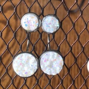 Chandelier druzy geode dangly drop earrings stainless steel earrings for sensitive skin grey druzy double drop earrings 12mm White