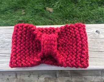 Burgandy knitted bow headband | red knitted turban headband | women’s knotted headband