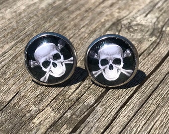 Sugar skull stud earrings | pirate inspired earrings | pirates of the Caribbean inspired earrings | dome earrings | 12mm