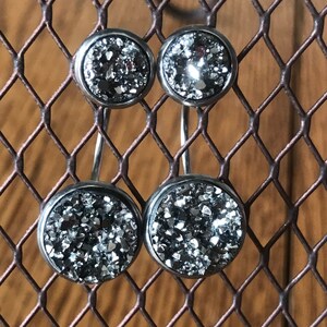 Chandelier druzy geode dangly drop earrings stainless steel earrings for sensitive skin grey druzy double drop earrings 12mm Gunmetal