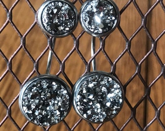 Chandelier druzy geode dangly drop earrings | stainless steel earrings for sensitive skin | grey druzy double drop earrings | 12mm