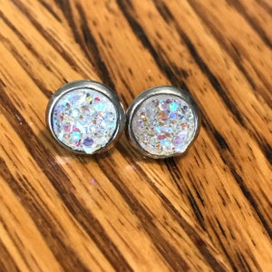 Chandelier druzy geode dangly drop earrings stainless steel earrings for sensitive skin grey druzy double drop earrings 12mm image 6