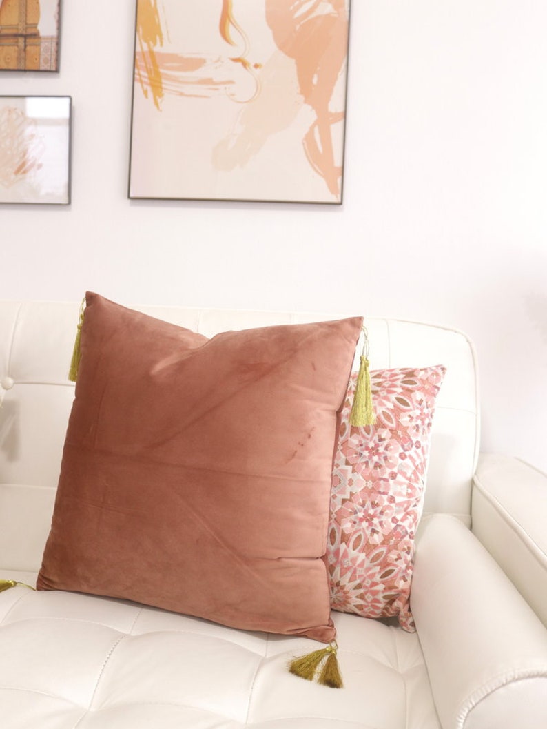 Dusty Rose Pink Velvet Throw Pillow Gold Tassel Free Pillow Etsy