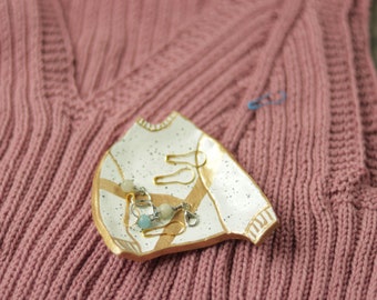 Striped Sweater Dish / Stitch Marker Dish/ Button Dish / Sewing Needle Dish / Knitting Supply Dish / Gold Jewelry Dish /  Wedding Ring Dish