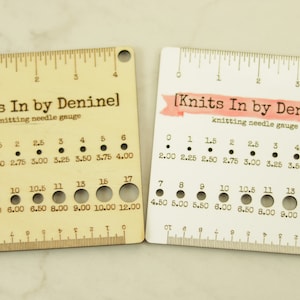 Wooden Engraved Multi-Use Knitting Needle and Gauge Swatch Tool with Ruler / Knitting Needle and Crochet Hook Gauge Check / Wooden Engraving
