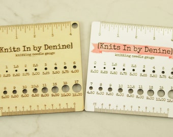 Wooden Engraved Multi-Use Knitting Needle and Gauge Swatch Tool with Ruler / Knitting Needle and Crochet Hook Gauge Check / Wooden Engraving