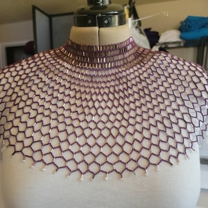 Handmade Purple Beaded Bib Necklace: Dainty Glass Weaved Necklace