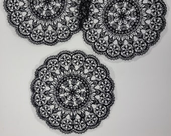 3 Piece Set of Black Lace Doily 7" Table Runners