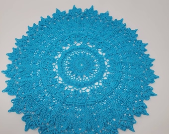 Round table runner, Doily, Blue Table topper, Round doily