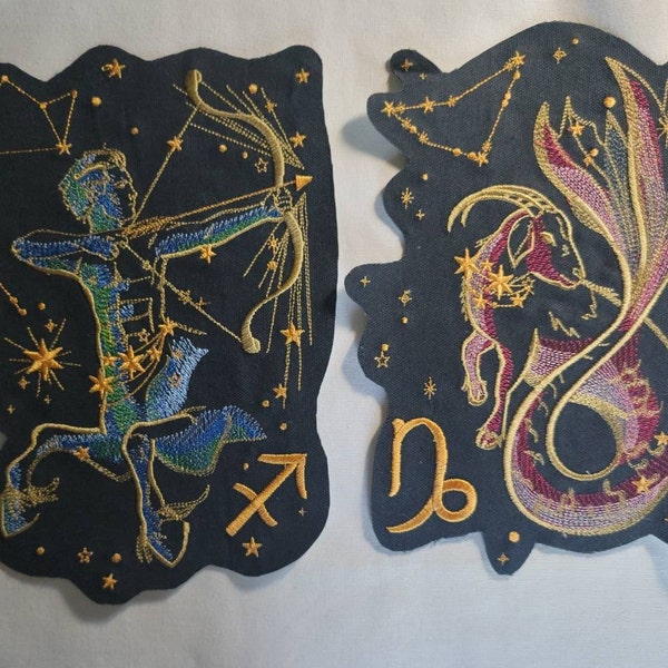 Zodiac Star Sign Constellation - Embroidered Iron-On/ Jean Jacket patch / Vest Jacket, 9" Large, Backpack, Astrology, Capricorn, Sagittarius