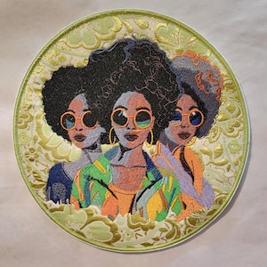African American Black Sisters Patch,  10&quot; Iron-on Patch, Black Women Abstract, Black Girl Magic, Afrocentric, Brown Skin Girl, Afro Woman