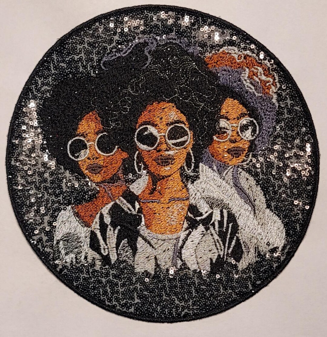 Black Sequin Afro Patch • Embroidered Iron-on Applique - Etsy