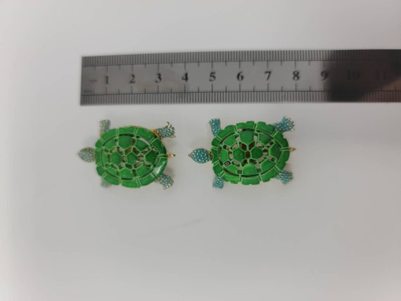 Vintage Green Enamel Turtle, Figural Turtles, Tur… - image 3