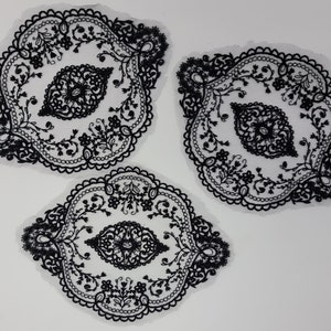 3-Piece Set of Black Oval Doilies, Black Lace, Halloween Decorations
