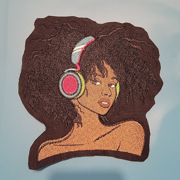 Black Girl with Headphones Iron-on Patch, Young Gifted and Black Patch or Picture for your Frame,  Black Girl Magic