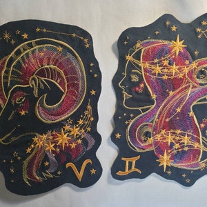 Embroidered Zodiac Sign Patch: Iron-On Astrology Applique (9&quot; Large)