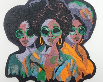 Black Women Embroidery Patch: Sistah Friends Iron-On Applique