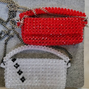 Handmade Crystal Beaded Bag: Detachable Chain Strap Purse