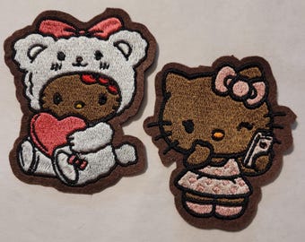 African American H Kitty Patch Iron-On - Embroidered Design, Black Power H Kitty - Cultural Representation, Melanin, Diverse, Urban, Ethnic