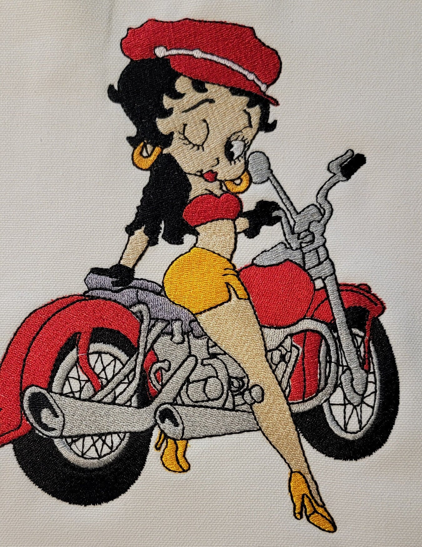 Black Betty Boop Felt Panel: Motorcycle Rider, African American