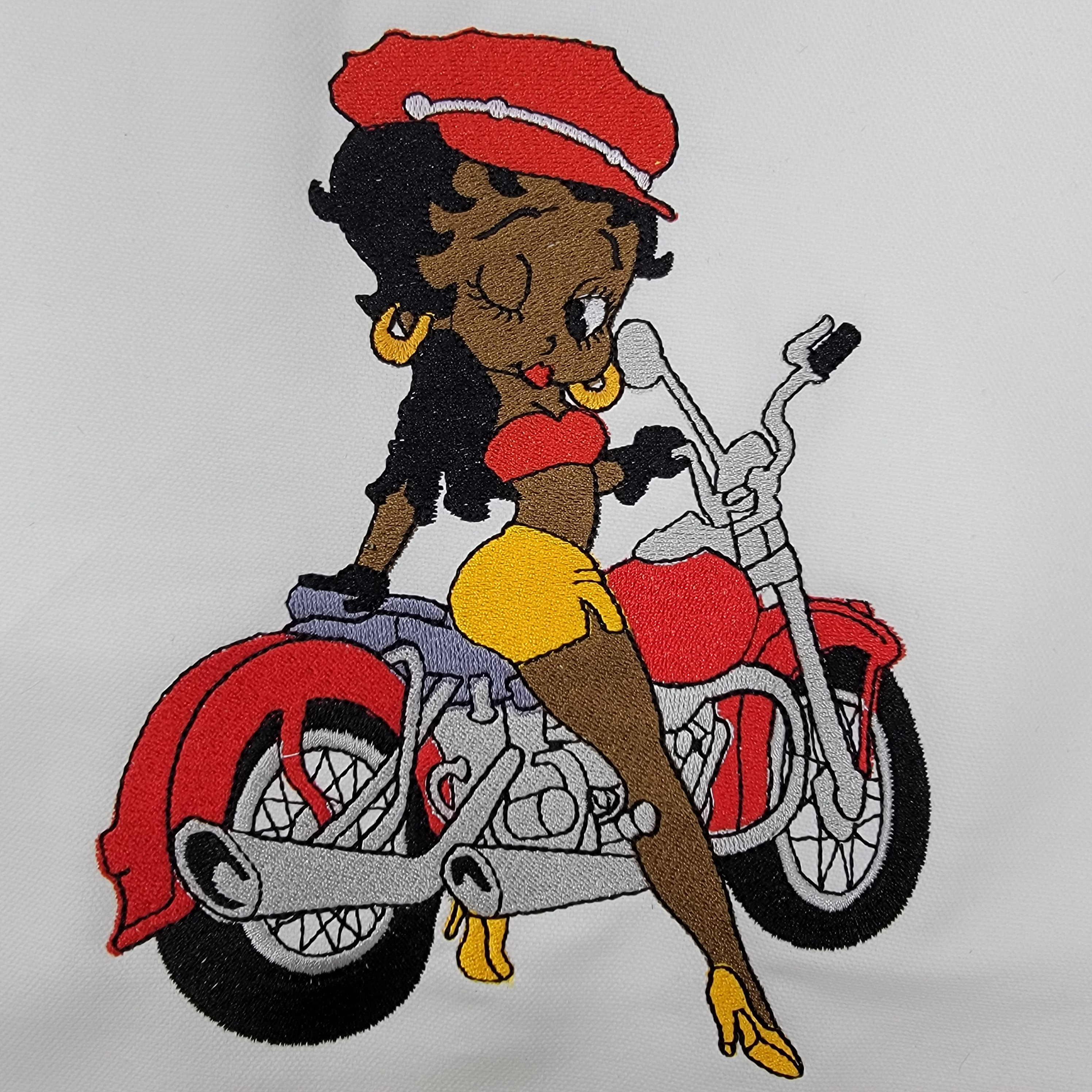 Black Betty Boop Felt Panel: Motorcycle Rider, African American