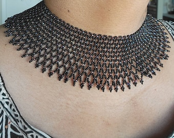 Choker, Beaded Net Necklace, Zulu Necklace, Netted, Weave, Collar, Yoke, Beaded Necklace, Weave Bead Necklace, RGB, Beaded Bib Necklace