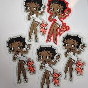 Black Betty Boop Patch: Handmade Embroidered Felt Applique