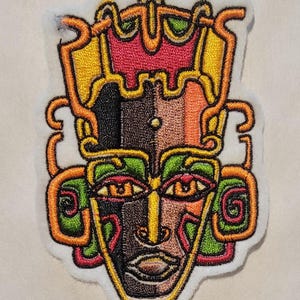 African Mask Iron-on Patch,  Tribal African Inspired Iron on Patch, Afrocentric Patches: Bold and Beautiful, Ethnic Chic, African Inspired