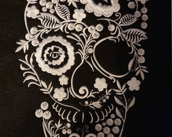 Skull - Embroidery Floral Skull - Sugar Skull, Lace, Skeleton, Patches, Jeans, Jean Jackets, Bags, Horror patches for back jackets