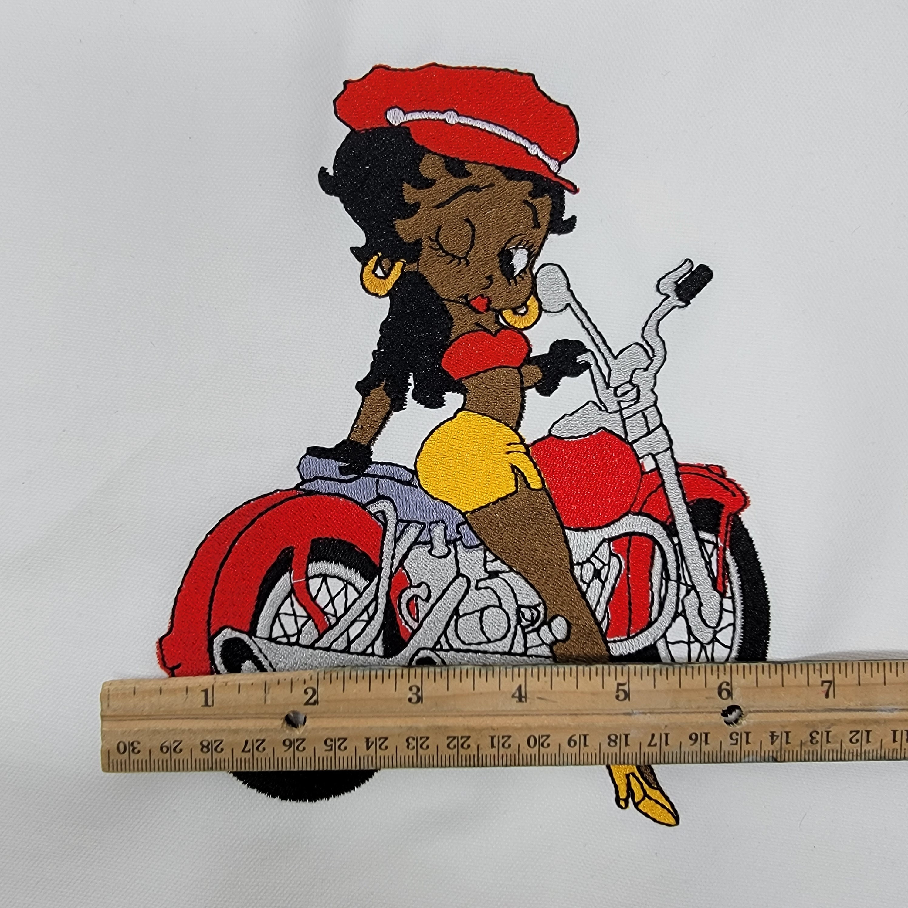 Black Betty Boop Felt Panel: Motorcycle Rider, African American Black Betty Boop Felt Panel: Motorcycle Rider, African American