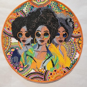 African American Black Sisters Patch,  10&quot; Iron-on Patch, Black Women Abstract, Black Girl Magic, Afrocentric, Brown Skin Girl, Afro Woman