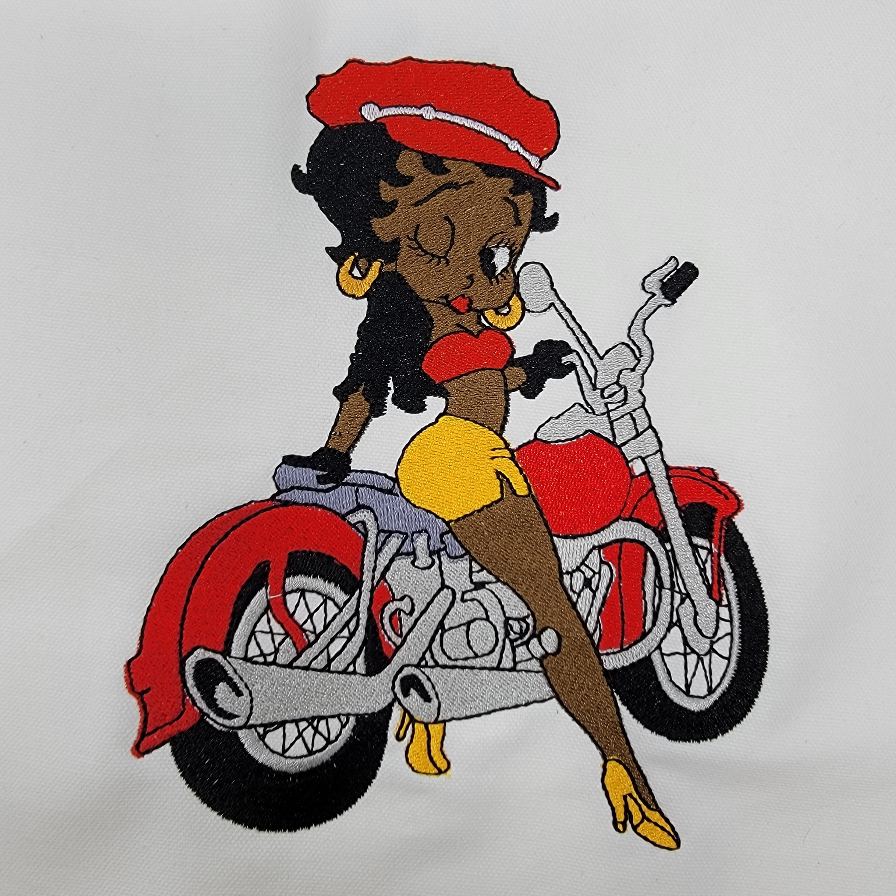 Black Betty Boop Felt Panel: Motorcycle Rider, African American