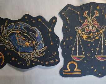 Zodiac Star Sign Constellation - Embroidered Iron-On/ Jean Jacket patch / Vest Jacket, 9" Large, Backpack, Astrology signs, Cancer, Libra