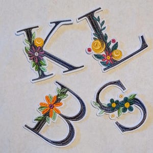 Floral Alphabet Embroidered Patches - All letters available.  Set's available.  Iron on.