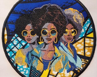Afrocentric Black Sisters Sew-On Patch, Abstract Iron On