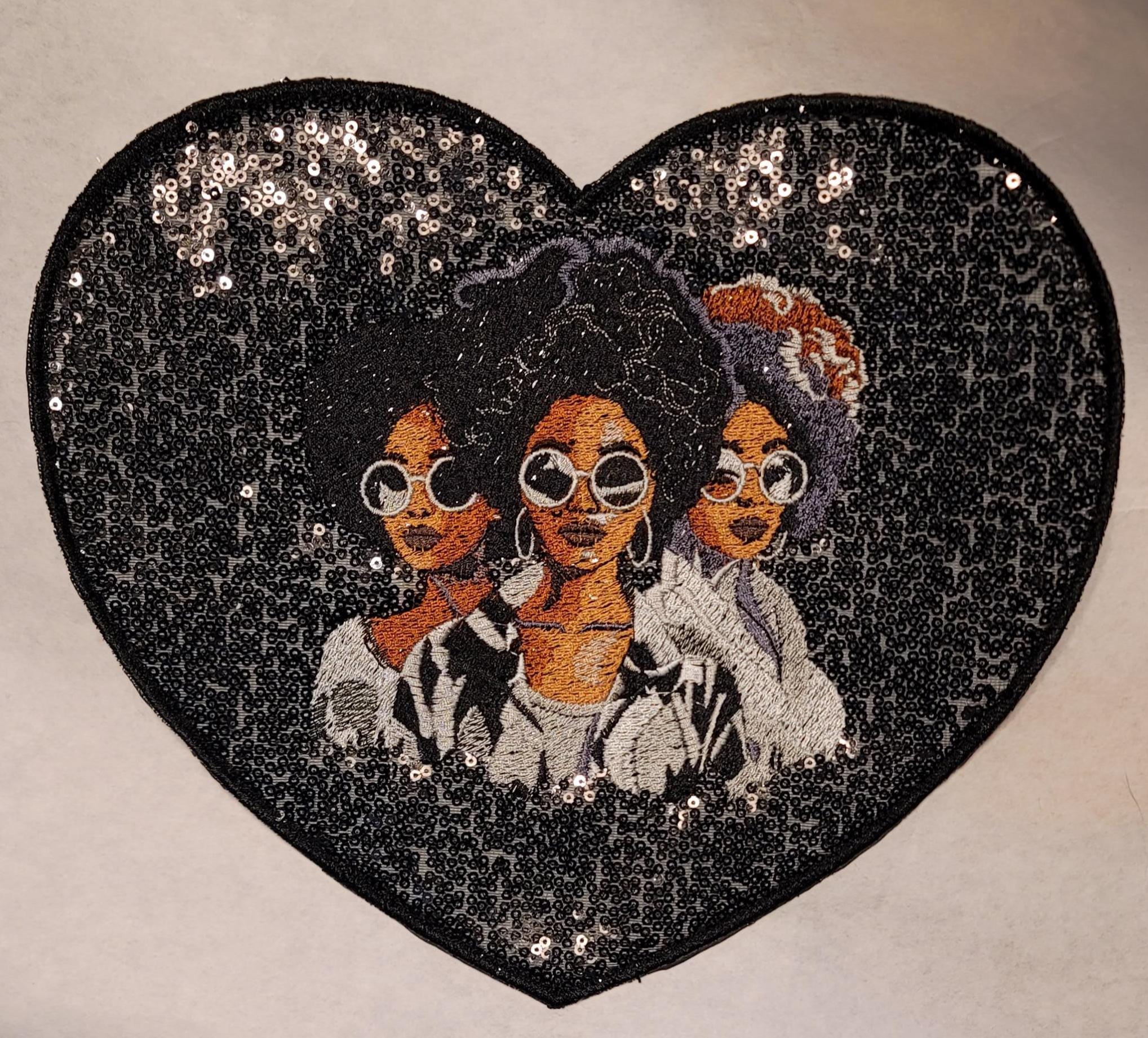 Black Sequin Afro Patch • Embroidered Iron-on Applique - Etsy