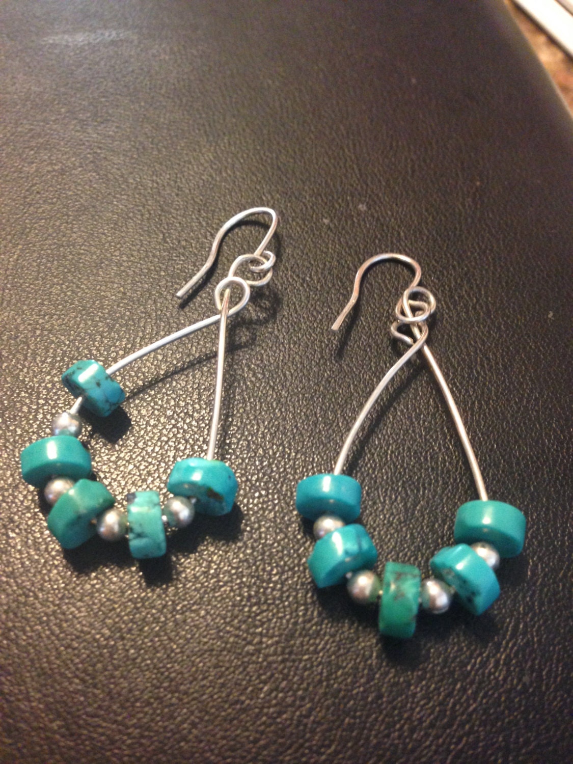 Turquoise and Sterling Hoop Earrings. Heishi Beads Strung With - Etsy