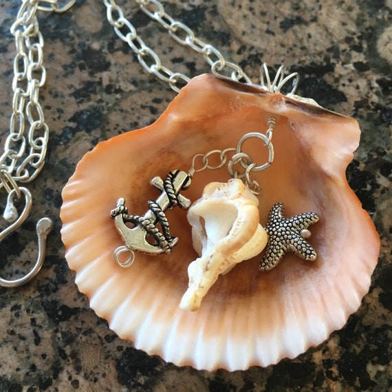 Coral Colored Sea Shell Necklace With Tiny Conch Shell and