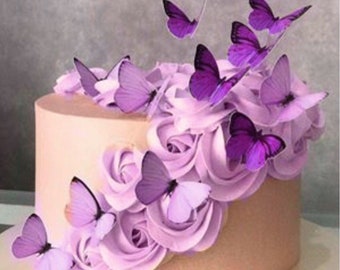 24 PCS lavender & purple professional edible wafer butterfly for birthdays anniversary weddings engagements baby showers cake cupcake topper