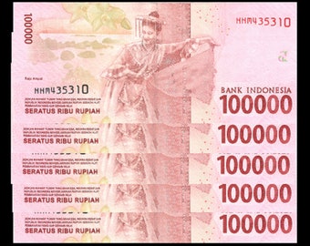 5 pcs x Indonesia 100,000 Rupiah CIR 2016 Banknotes, P-160 (Half-Million IDR) | Egan Store Numismatic Collectibles