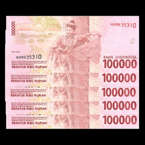 5 pcs x Indonesia 100,000 Rupiah CIR 2016 Banknotes, P-160 (Half-Million IDR) | Egan Store Numismatic Collectibles