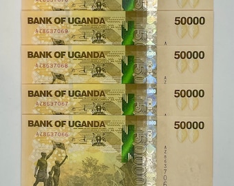 Uganda 50,000 Shilling UNC Banknotes, P-54 - 5 pcs (250K UGX)