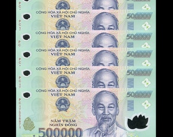 6 pcs x Vietnam 500,000 Dong Polymer Banknotes, P-124 (3 Million VND)